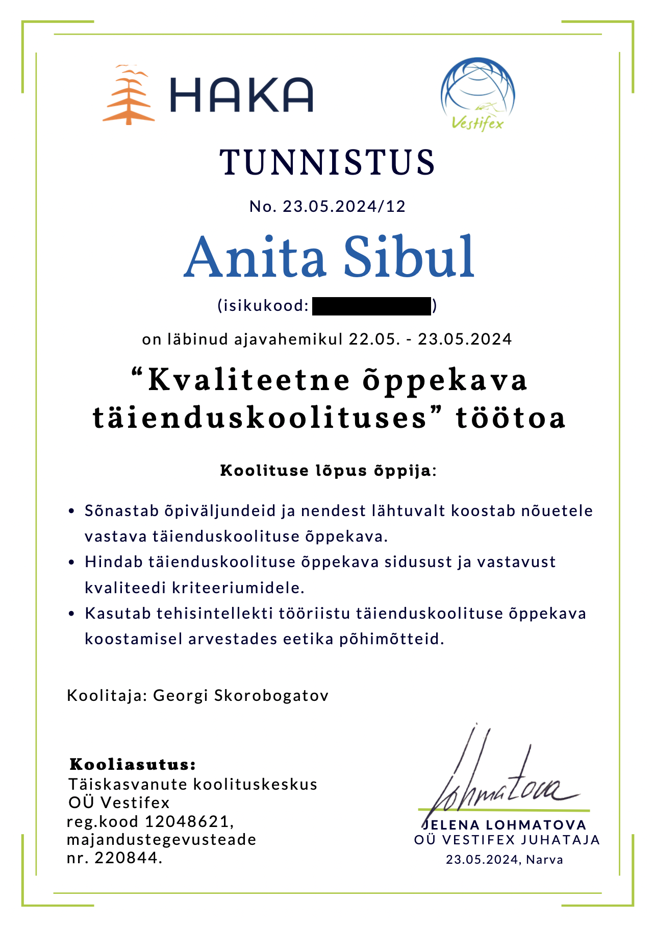 Kvaliteetse õppekava tunnistus